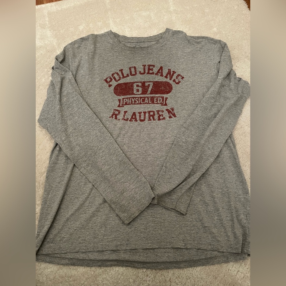 Polo by Ralph Lauren Gray Long Sleeve Tee with Red Print